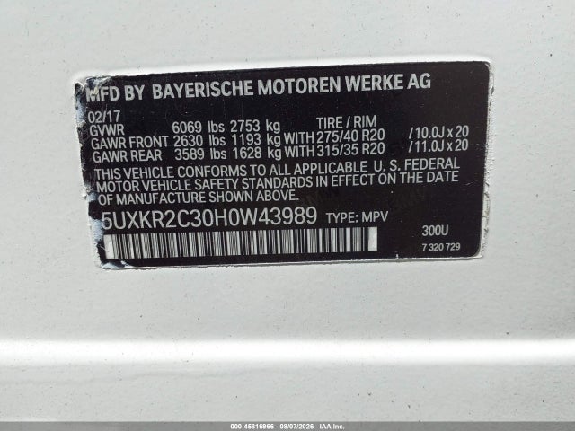 Продажа на аукционе авто 2017 Bmw X5 Sdrive35i, vin: 5UXKR2C30H0W43989, номер лота: 45816966