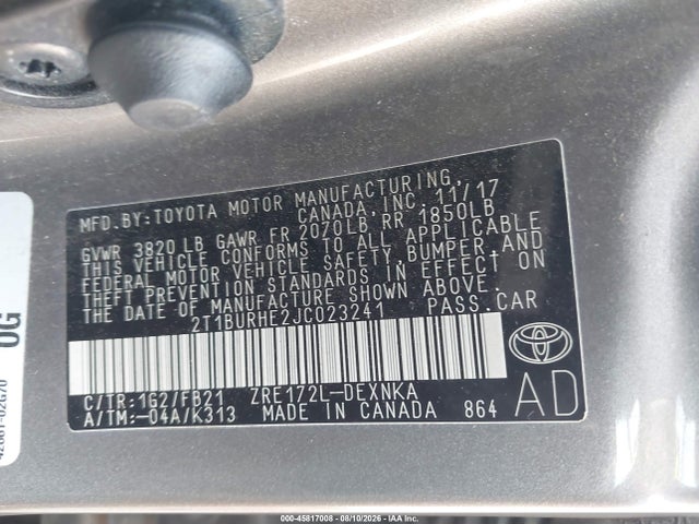 Toyota COROLLA LE 2018 2T1BURHE2JC023241 Image 9