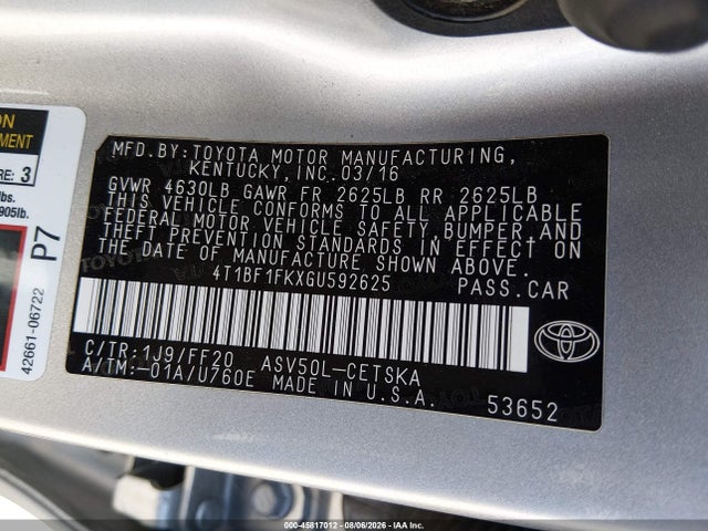 Toyota CAMRY SE 2016 4T1BF1FKXGU592625 Image 9