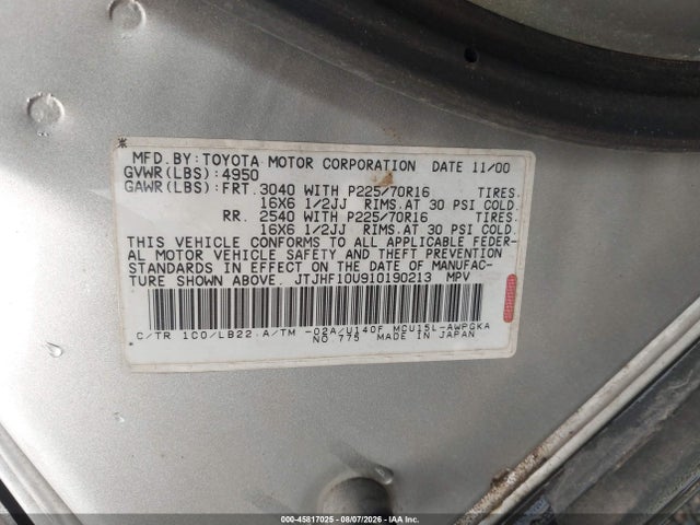 Продаж на аукціоні авто 2001 Lexus Rx 300, vin: JTJHF10U910190213, номер лоту: 45817025
