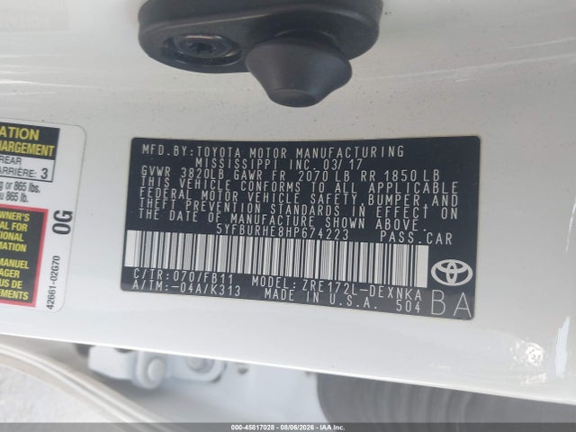 5YFBURHE8HP674223 Toyota COROLLA LE
