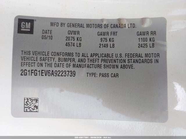 2010 Chevrolet Camaro 2lt მანქანა იყიდება აუქციონზე, vin: 2G1FG1EV6A9223739, აუქციონის ნომერი: 45817091