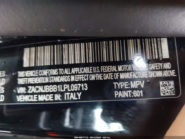 45817113 :رقم المزاد ، ZACNJBBB1LPL09713 vin ، 2020 Jeep Renegade Altitude 4x4 مزاد بيع