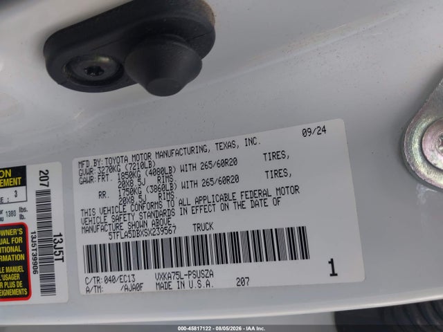 2025 Toyota Tundra Sr5 მანქანა იყიდება აუქციონზე, vin: 5TFLA5DBXSX239567, აუქციონის ნომერი: 45817122
