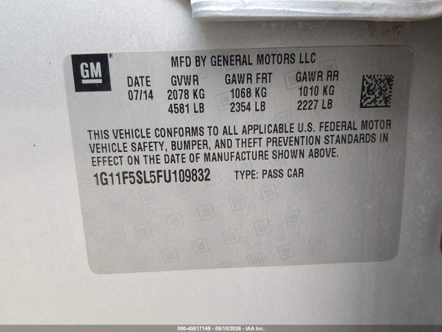 Aukcja sprzedaży 2015 Chevrolet Malibu 1lz, vin: 1G11F5SL5FU109832, numer aukcji: 45817149