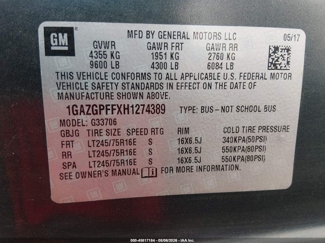 Chevrolet Express 3500 Lt 2017 1GAZGPFFXH1274389 Image 9