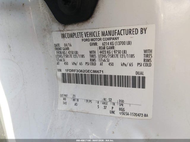 Ford F-350 Chassis Xl 2016 1FDRF3G62GEC86671 Image 9