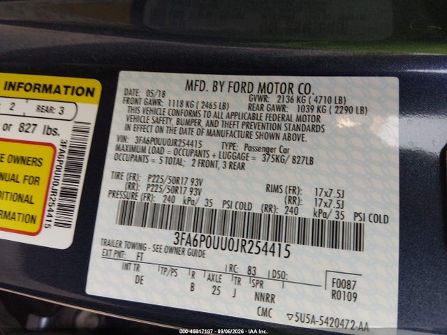Ford Fusion Hybrid S 2018 3FA6P0UU0JR254415 Image 9