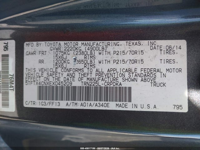 Продажа на аукционе авто 2014 Toyota Tacoma, vin: 5TFTX4CNXEX045209, номер лота: 45817198