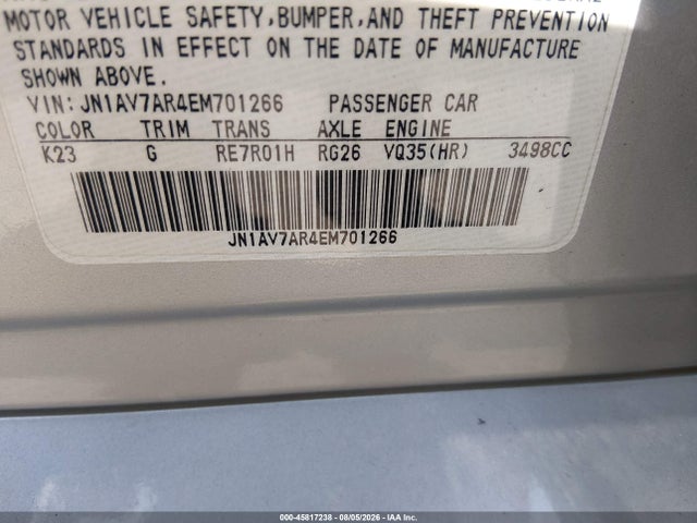 Продажа на аукционе авто 2014 Infiniti Q50 Hybrid Premium, vin: JN1AV7AR4EM701266, номер лота: 45817238