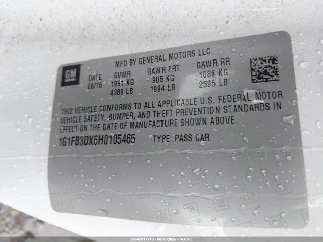 Продаж на аукціоні авто 2017 Chevrolet Camaro 1lt, vin: 1G1FB3DX6H0105465, номер лоту: 45817248