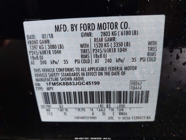 Продажа на аукционе авто 2018 Ford Explorer, vin: 1FM5K8B83JGC45199, номер лота: 45817253