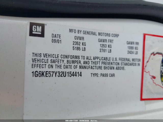 Продажа на аукционе авто 2002 Cadillac Deville Dhs, vin: 1G6KE57Y32U154414, номер лота: 45817259