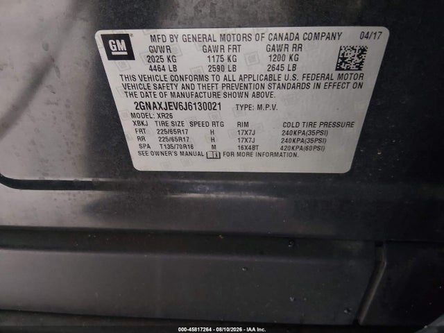 Chevrolet EQUINOX LT 2018 2GNAXJEV6J6130021 Image 9