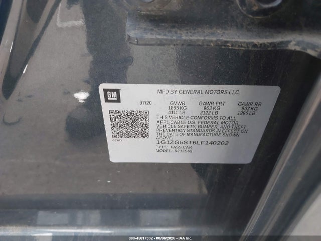 2020 Chevrolet Malibu Fwd Rs მანქანა იყიდება აუქციონზე, vin: 1G1ZG5ST6LF140202, აუქციონის ნომერი: 45817302