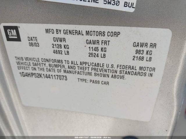45817337 :رقم المزاد ، 1G4HP52K144117073 vin ، 2004 Buick Lesabre Custom مزاد بيع