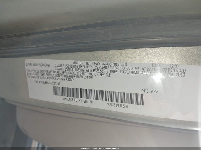 Продажа на аукционе авто 2007 Subaru Outback 3.0r L.l. Bean Edition, vin: 4S4BL86C774211307, номер лота: 45817355