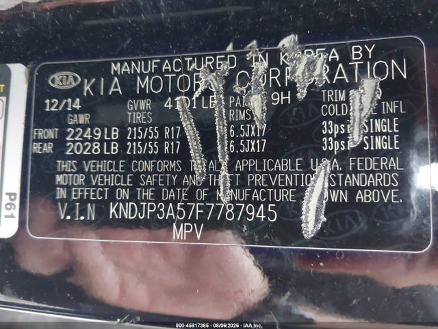 Aukcja sprzedaży 2015 Kia Soul +, vin: KNDJP3A57F7787945, numer aukcji: 45817385