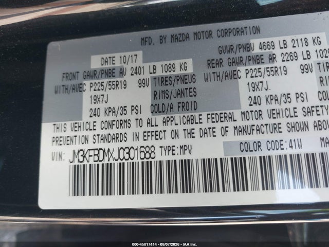 Продажа на аукционе авто 2018 Mazda Cx-5 Grand Touring, vin: JM3KFBDMXJ0301688, номер лота: 45817414