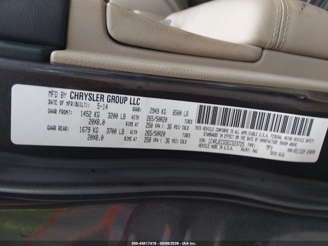 2014 Jeep Grand Cherokee Overland მანქანა იყიდება აუქციონზე, vin: 1C4RJECG5EC523725, აუქციონის ნომერი: 45817419