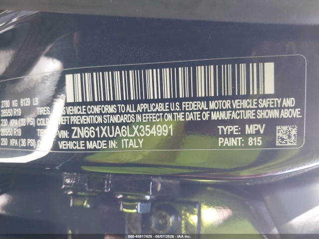 Auction sale of the 2020 Maserati Levante, vin: ZN661XUA6LX354991, lot number: 45817425