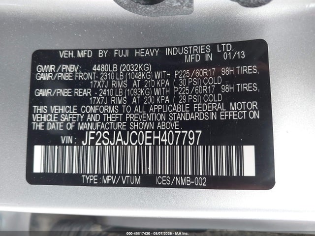 Aukcja sprzedaży 2014 Subaru Forester 2.5i Limited, vin: JF2SJAJC0EH407797, numer aukcji: 45817430