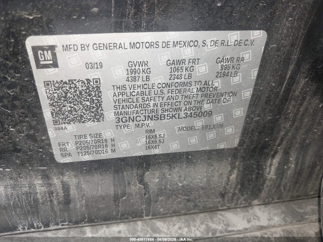 3GNCJNSB5KL345009 Chevrolet TRAX LS