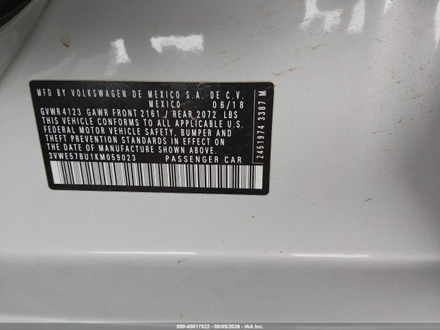 2019 Volkswagen Jetta 1.4t Sel მანქანა იყიდება აუქციონზე, vin: 3VWE57BU1KM059023, აუქციონის ნომერი: 45817522
