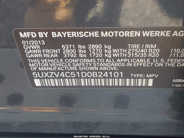 45817548 :رقم المزاد ، 5UXZV4C51D0B24101 vin ، 2013 Bmw X5 Xdrive35i/xdrive35i Premium/xdrive35i Sport Activity مزاد بيع