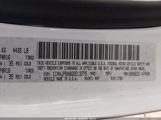 Продаж на аукціоні авто 2016 Jeep Patriot Sport, vin: 1C4NJPBA8GD513775, номер лоту: 45817581
