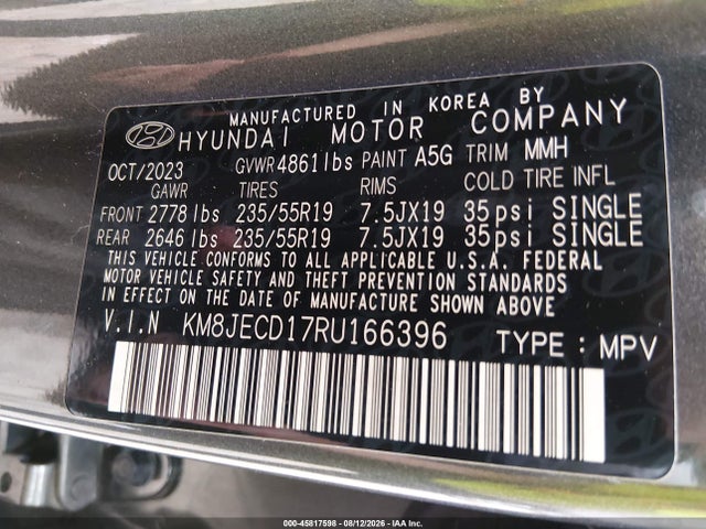 45817598 :رقم المزاد ، KM8JECD17RU166396 vin ، 2024 Hyundai Tucson Hybrid Limited مزاد بيع