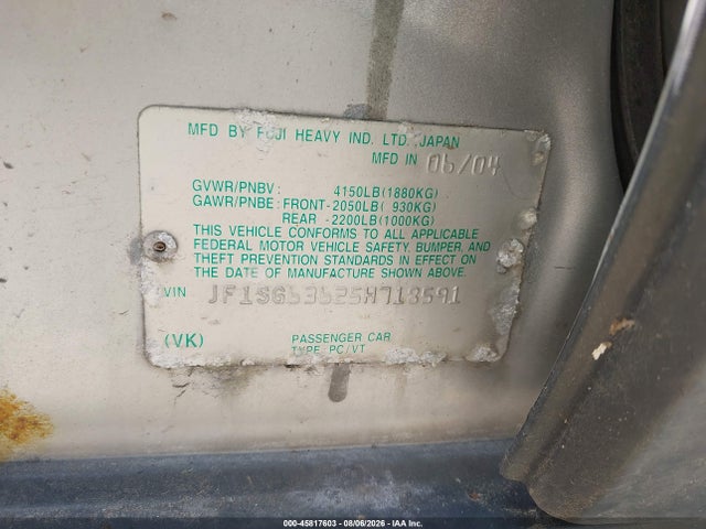 Aukcja sprzedaży 2005 Subaru Forester 2.5x, vin: JF1SG63625H718591, numer aukcji: 45817603