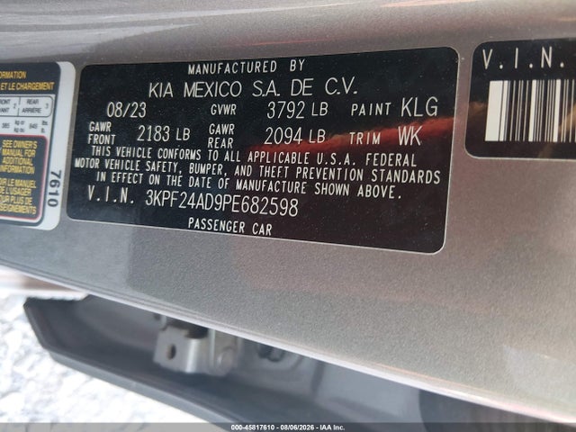 2023 Kia Forte Lxs მანქანა იყიდება აუქციონზე, vin: 3KPF24AD9PE682598, აუქციონის ნომერი: 45817610