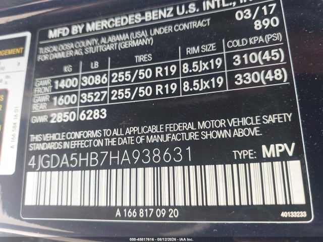 Продаж на аукціоні авто 2017 Mercedes-benz Gle 350 4matic, vin: 4JGDA5HB7HA938631, номер лоту: 45817616