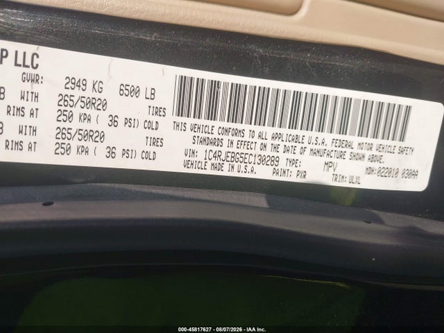 Aukcja sprzedaży 2014 Jeep Grand Cherokee Limited, vin: 1C4RJEBG5EC130289, numer aukcji: 45817627