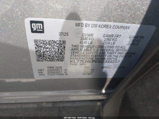 Продаж на аукціоні авто 2025 Chevrolet Trax Fwd Lt, vin: KL77LHEP0SC344257, номер лоту: 45817648