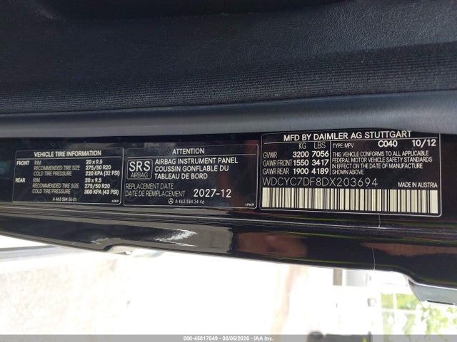 2013 Mercedes-benz G 63 Amg 4matic მანქანა იყიდება აუქციონზე, vin: WDCYC7DF8DX203694, აუქციონის ნომერი: 45817649