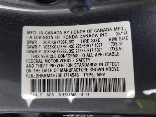 Honda Cr-v Ex-l 2014 2HKRM4H73EH714946 Image 9