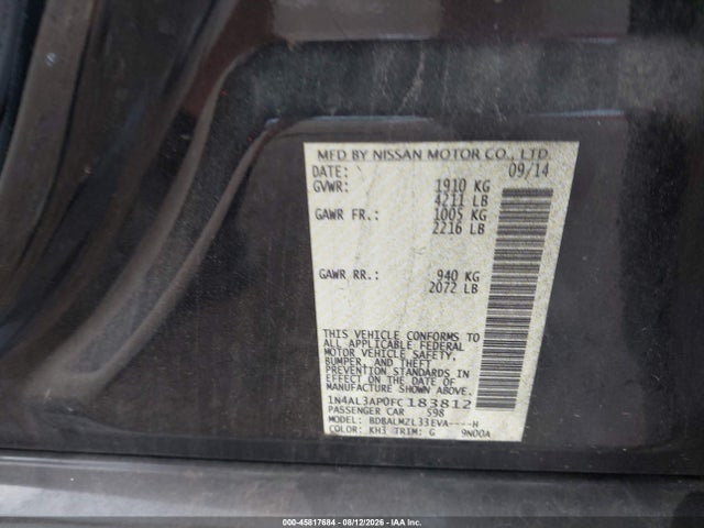 Aukcja sprzedaży 2015 Nissan Altima 2.5 Sv, vin: 1N4AL3AP0FC183812, numer aukcji: 45817684
