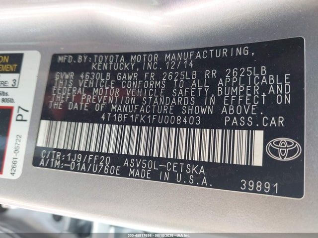 Aukcja sprzedaży 2015 Toyota Camry Se, vin: 4T1BF1FK1FU008403, numer aukcji: 45817698