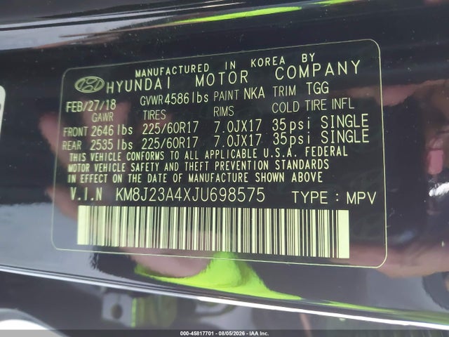 Hyundai TUCSON SE 2018 KM8J23A4XJU698575 Image 9