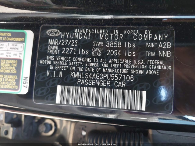 Aukcja sprzedaży 2023 Hyundai Elantra Sel, vin: KMHLS4AG3PU557106, numer aukcji: 45817706