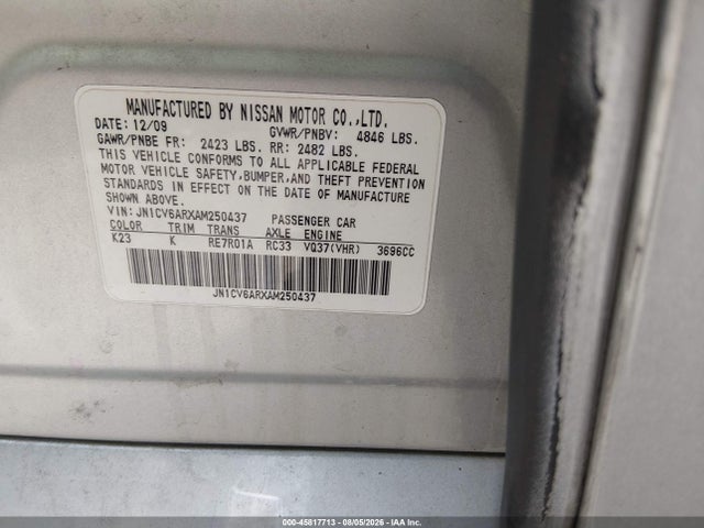 Продаж на аукціоні авто 2010 Infiniti G37x, vin: JN1CV6ARXAM250437, номер лоту: 45817713