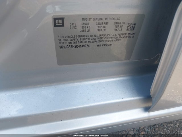 Продажа на аукционе авто 2012 Chevrolet Sonic 2lt, vin: 1G1JC6SH2C4149274, номер лота: 45817734