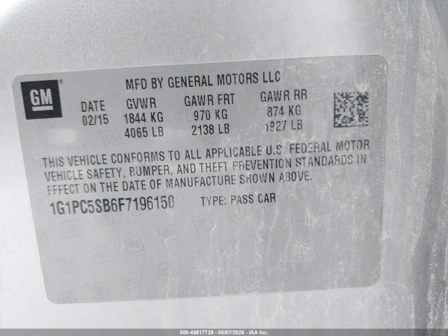 Продаж на аукціоні авто 2015 Chevrolet Cruze 1lt Auto, vin: 1G1PC5SB6F7196150, номер лоту: 45817739