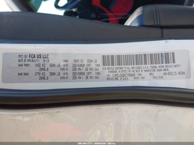 Продажа на аукционе авто 2019 Dodge Durango Gt Plus Awd, vin: 1C4RDJDG6KC799003, номер лота: 45817771