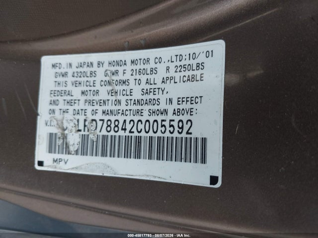 2002 Honda Cr-v Ex მანქანა იყიდება აუქციონზე, vin: JHLRD78842C005592, აუქციონის ნომერი: 45817793