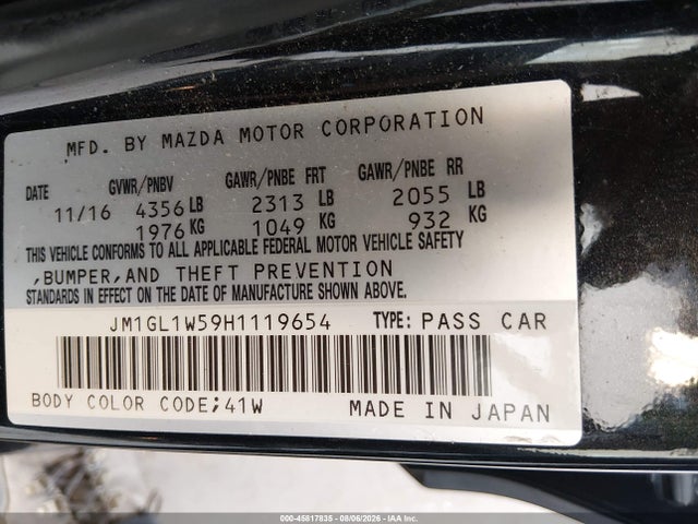 Продажа на аукционе авто 2017 Mazda Mazda6 Grand Touring, vin: JM1GL1W59H1119654, номер лота: 45817835
