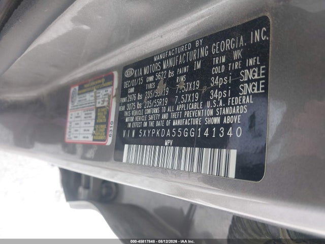 KIA Sorento 3.3l Sx 2016 5XYPKDA55GG141340 Image 9