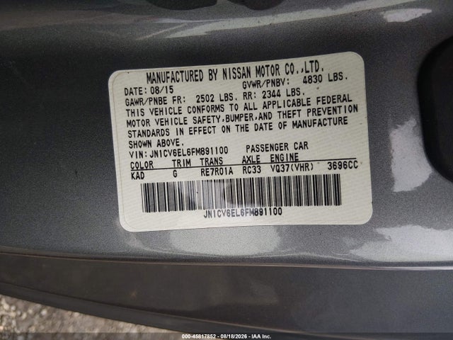 45817852 :رقم المزاد ، JN1CV6EL6FM891100 vin ، 2015 Infiniti Q60 مزاد بيع